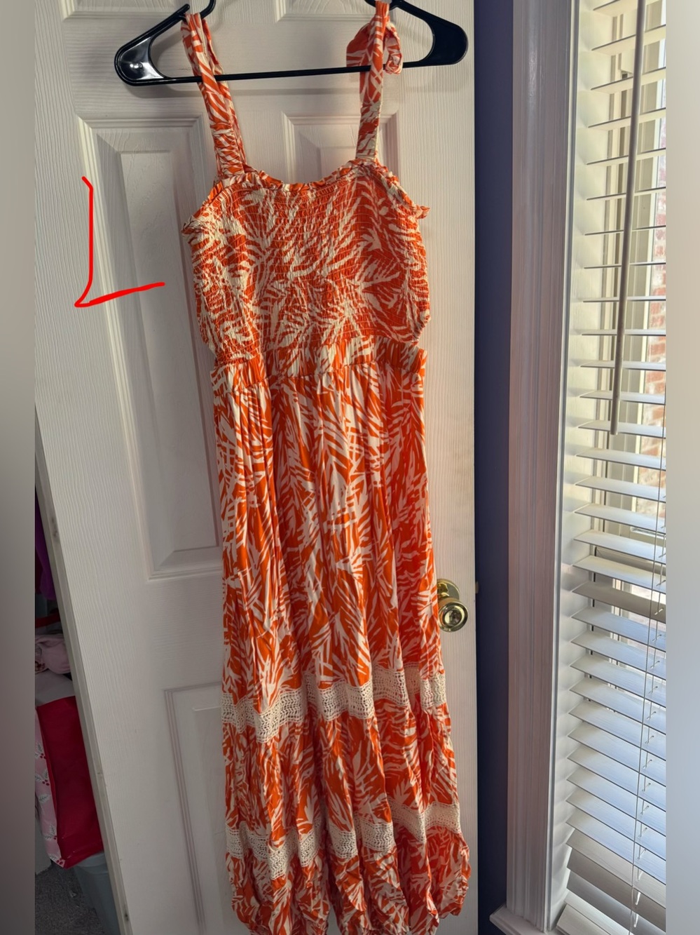 Orange and White Smocked Maxi Dress